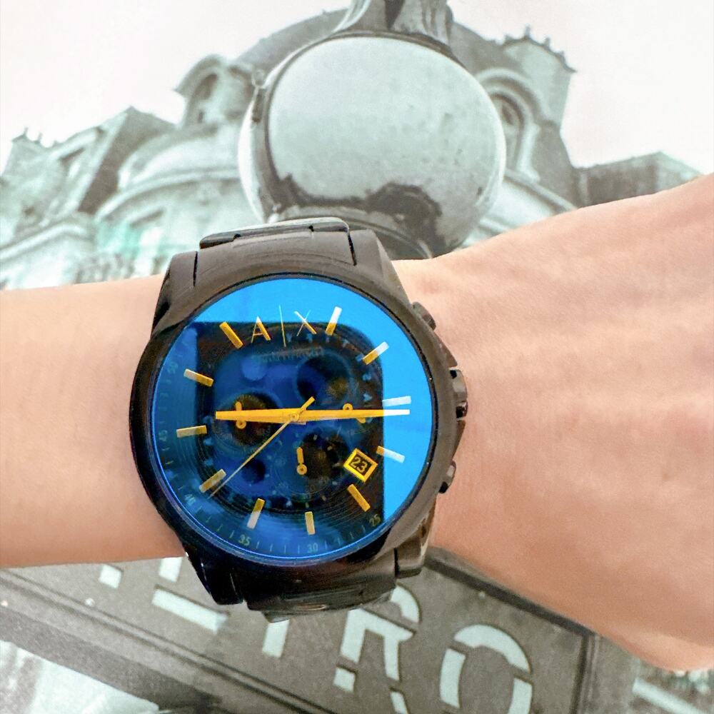 Armani Exchange AX2513 Chronograph Mens Watch Blue Dial Black Steel Bracelet